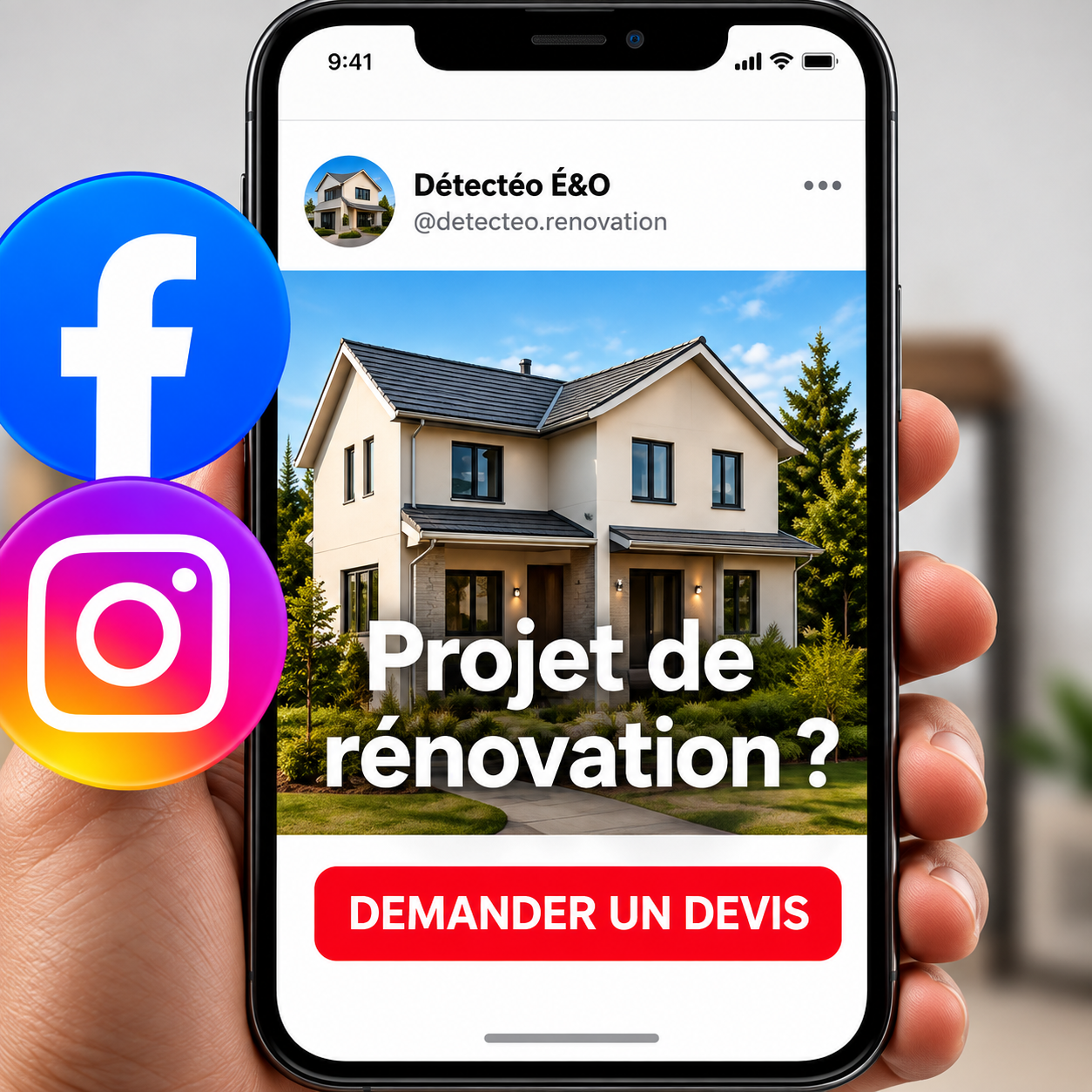 Publicité RC IMMO diffusée sur Facebook et Instagram pour un projet de rénovation